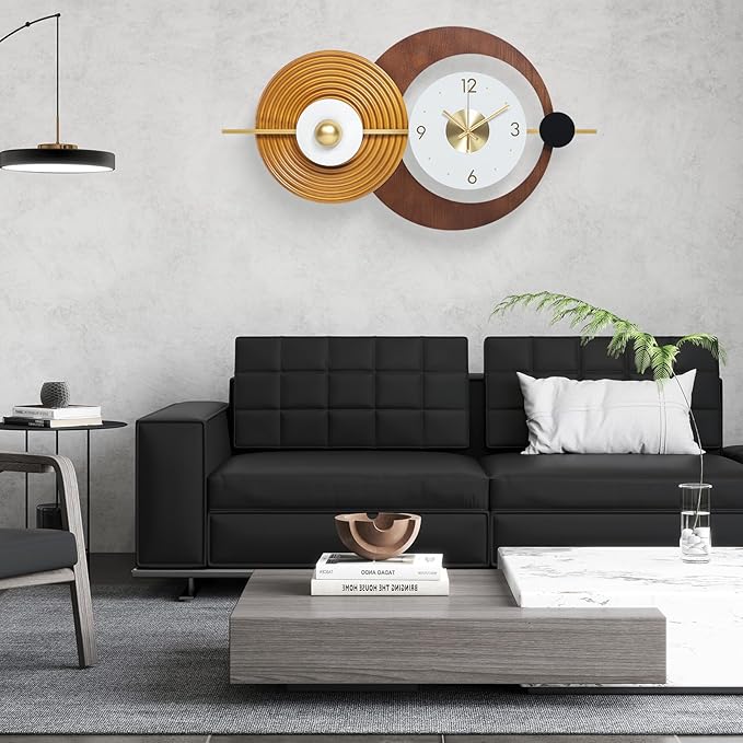 Wall Clock Modern Battery Operated Big Clocks Metal and Wooden Nordic Style