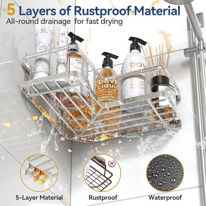 YASONIC Corner Shower Caddy Organizer, Self-Adhesive Rustproof Bath Shelves