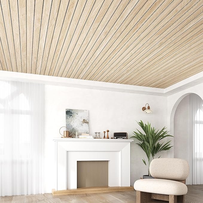 VEELIKE Large Roll Wood Wall Panels 30''x118'' White Oak Wood Slat Peel and