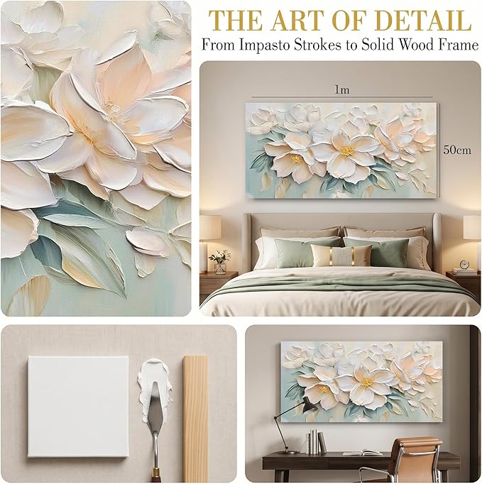 Anolyfi White Textured Flowers Canvas Wall Art