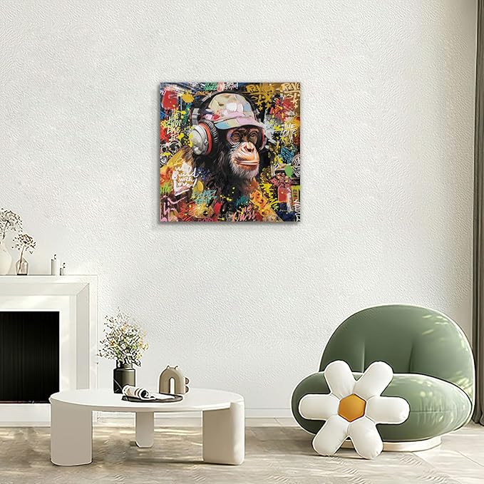 Modern Pop Art Monkey Canvas Wall Art, Street Graffiti Gorilla Canvas Painting