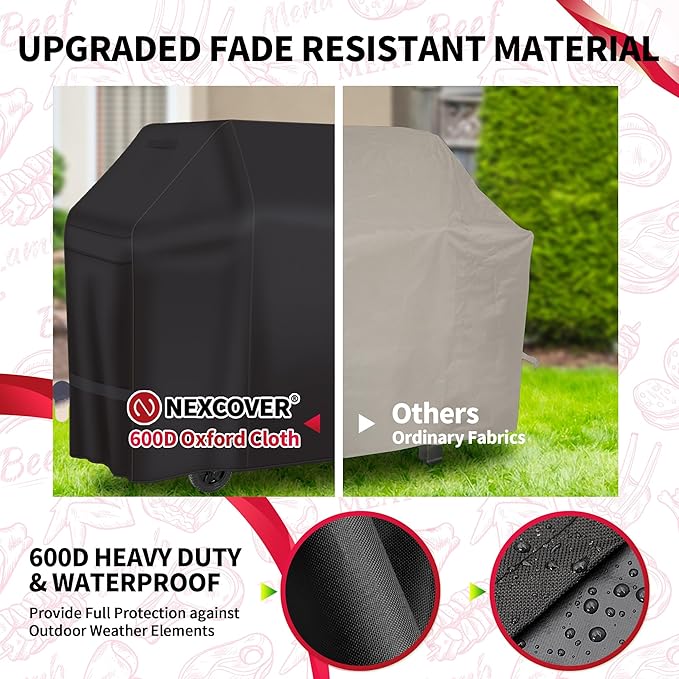 NEXCOVER 65 Inch Grill Cover - 600D Heavy Duty Waterproof and Weather Resistant BBQ Cover for Weber, Char Broil, Nexgrill - Fade Resistant, Black