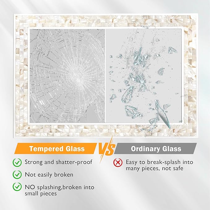 Wall Mounted Mosaic Mirror 30x40 Inch, Natural Mother of Pearl Inlay White