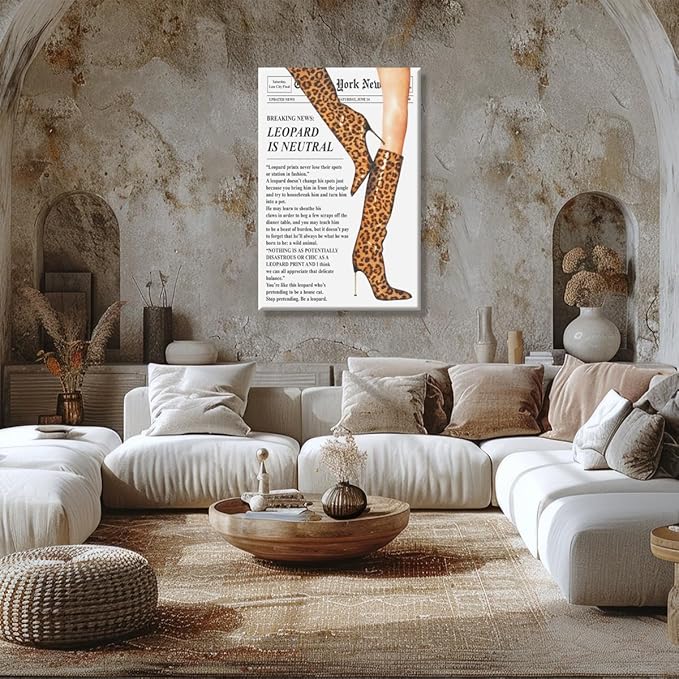 Trendy Newspaper Posters Vintage Leopard Boots Poster Feminist Canvas Prints