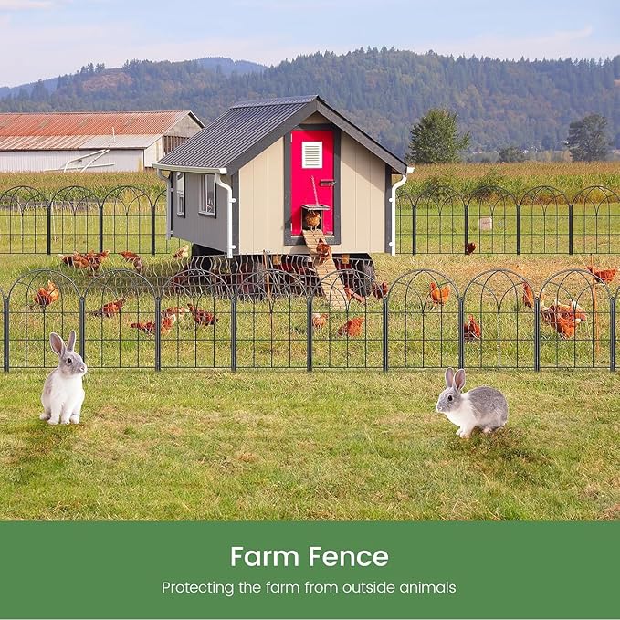 Youpehom Decorative Garden Fence, Large 10 Panels, 31.9 in H x 24.1 ft L No Dig Metal Border Fencing with Stakes, Animal Barrier for Dogs Rabbits, Flower Beds Yard, Black