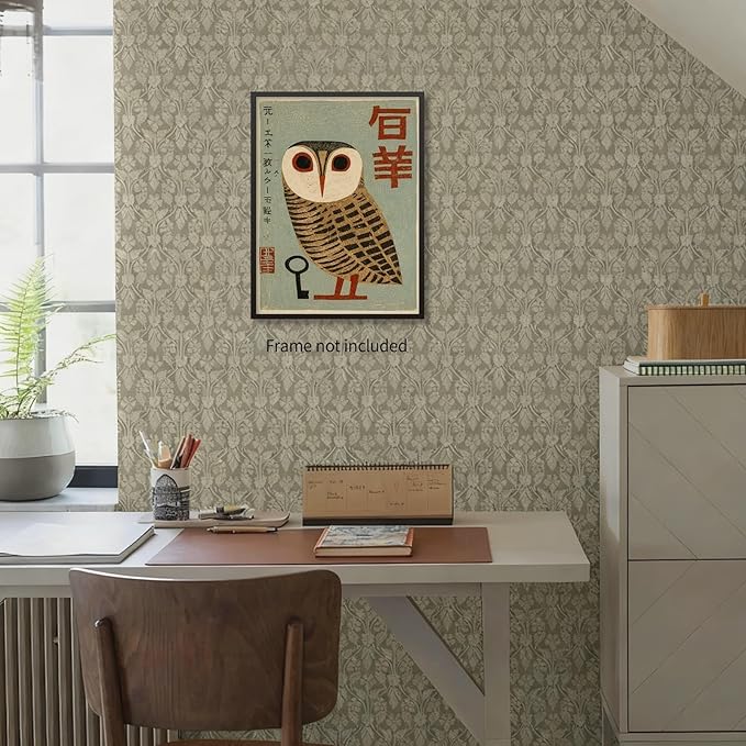 Heltrappe Vintage Japanese Canvas Wall Art Owl Poster Mid Century Animal Print