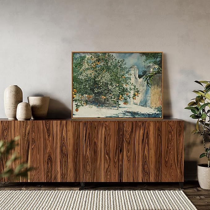 OIQArtOIQ Framed Vintage Landscape Wall Art Orange Trees Still Life Oil
