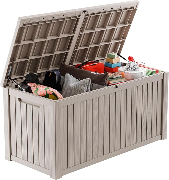 180 Gallon Outdoor Storage Box â Waterproof Deck Box for Garden & Patio,Light Brown