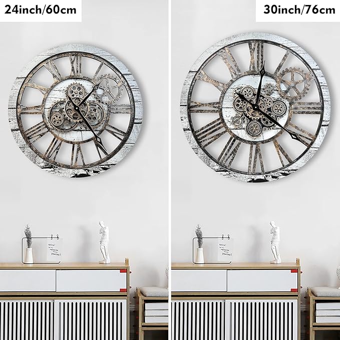 The B-Style Large Wall Clock 24 inch Moving Gear Wall Clock Oversized Vintage