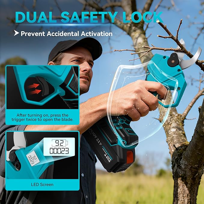 4-in-1 Pole Saw & Electric Pruning Shears, 1.4" Cutting Diameter Cordless Pruner, 6 Inch Chainsaw for Tree Trimming, 9.5ft Max Extension Pole, 2 x 4.0Ah Batteries, Battery Powered Pole Saw for Garden