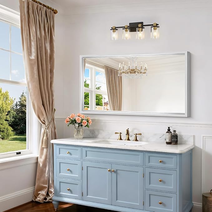 42x24 Silver Bathroom Mirror, Brushed Silver Rectangular Mirror