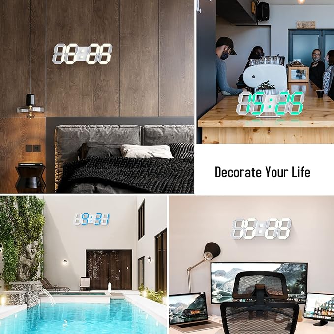 3D LED Digital Wall Clock 9.7" RGB Neon Alarm Clock, Large Display Desk/Wall