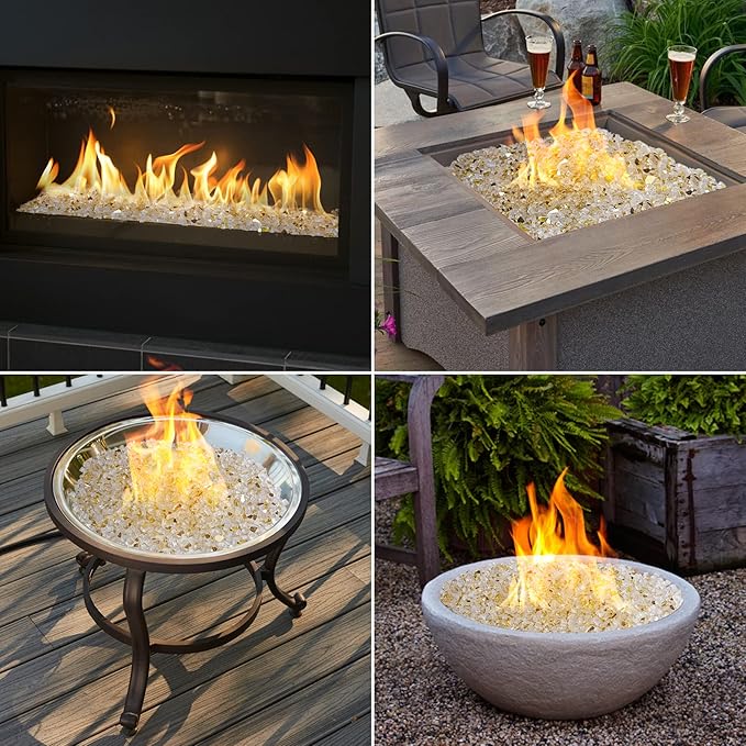 Mr. Fireglass 10 Pounds Fire Glass - 1/2 Inch High Luster Reflective Tempered Glass Rocks for Fireplace Fire Pit Table and Landscaping, Gold