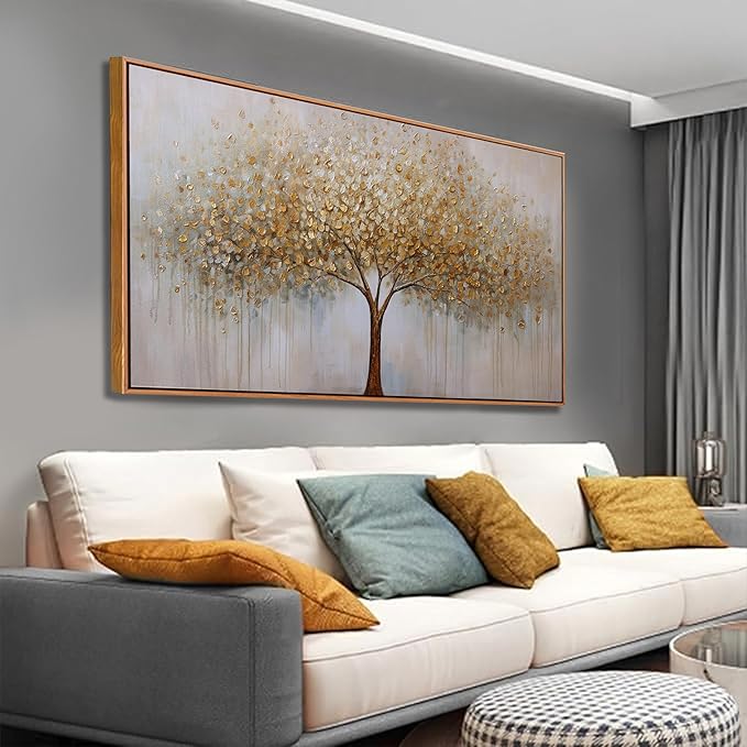 Abstract Wall Art Gold Tree of Life Framed Artwork Canvas Painting Textured
