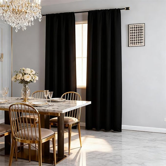 IGEMAEVE Black Blackout Curtains 90 Inch Length 2 Panels Set, Rod Pocket Energy