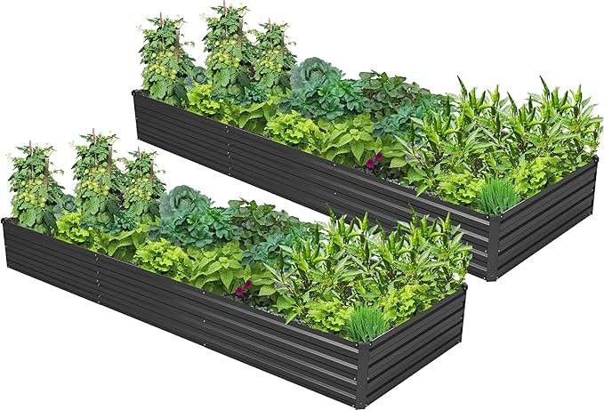 2PCS 9x3x1ft Galvanized Raised Garden Bed,Outdoor Planter Box Metal Patio Kit Planting Bed for Vegetables Flowers Herb,Black