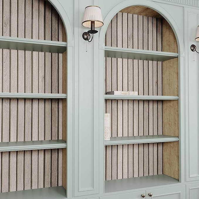 VEELIKE Grey Wooden Slats Peel and Stick Wallpaper Wood Contact Paper