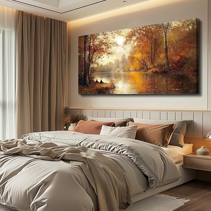 FUHAIHUA Canvas Wall Art For Living Room Large Wall Decor For Office Modern Bedroom Decorations Saffron Yellow Tree Landscape Pictures Forest Paintings Artwork Ready To Hang Home Decor 30"x60"