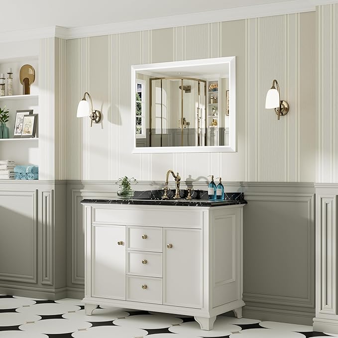 40x30 Inch White Bathroom Mirror