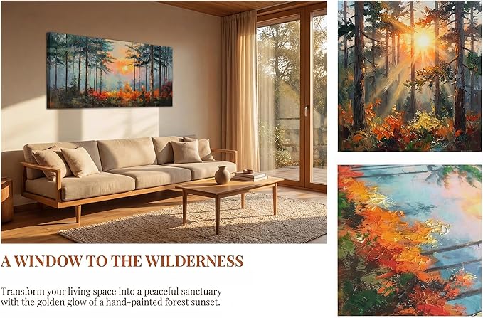 Ardemy Sunset Pines Wall Art Hand-Painted Texture Forest Canvas Painting