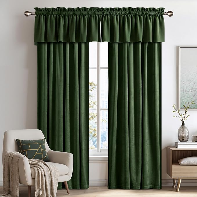 NICETOWN Velvet Cafe Windows Valance, Olive Green Window Treatment