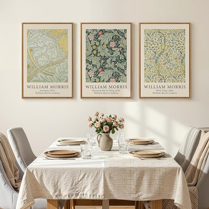 Framed William Morris Sage Green Wall Art Set of 3, Vintage Nature Green Floral