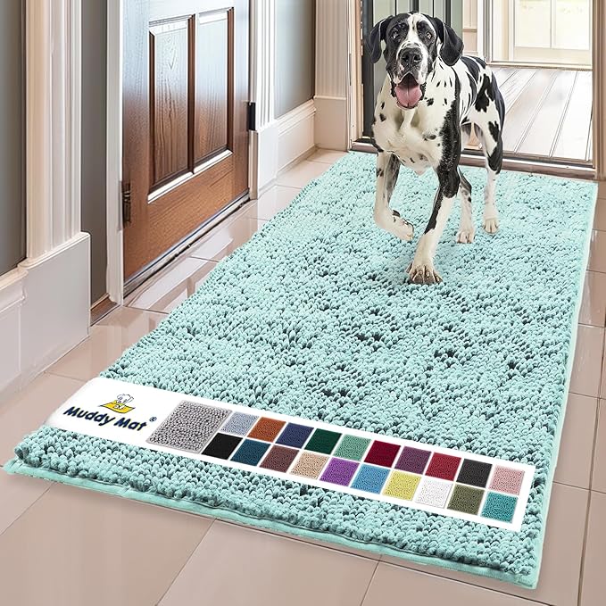 Muddy MatÂ® | Super Water Absorbent Door Mat Indoor, Microfiber Quick Dry Chenille Entryway Rug, Slip Resistant Front Door Mat,Indoor Mats for Entryway,Machine Washable Pet Rug, Seafoam Green 24"x120"