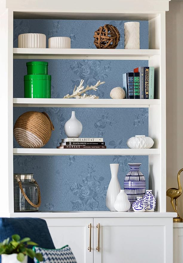 Erfoni 394"x17.7" Grey Blue Floral Embossed Wallpaper