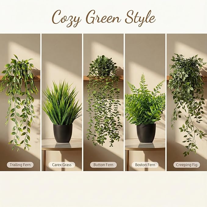 5 Pack Fake Plants for Wall Home Room Office, Artificial Hanging Plants