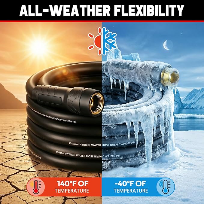 Short Garden Hose 10ft x 5/8", NON-EXPANDABLE Heavy Duty Premium Flexible Water Hose, No Kink, Leakproof, Lightweight Hybrid Hose with Male to Female Fittings for Household、Backyard