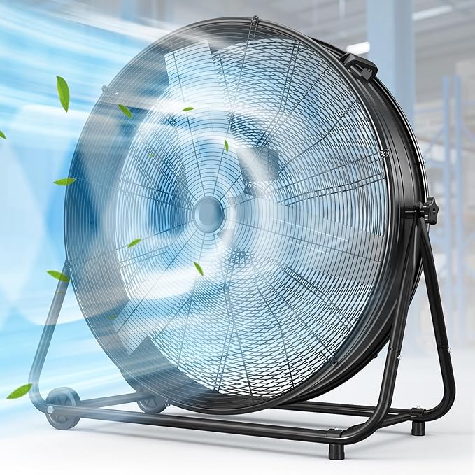 LifePlus 36" Industrial Drum Fan, 21800 CFM 600W High Velocity 3-Speed Heavy Duty Metal Air Circulator with 360Â° Tilt, Casters Handle for Warehouse Factory workshops Patios Garage, Black