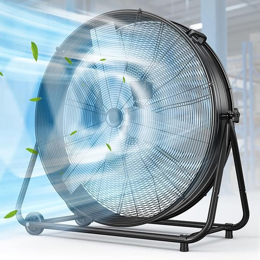 LifePlus 36" Industrial Drum Fan, 21800 CFM 600W High Velocity 3-Speed Heavy Duty Metal Air Circulator with 360Â° Tilt, Casters Handle for Warehouse Factory workshops Patios Garage, Black