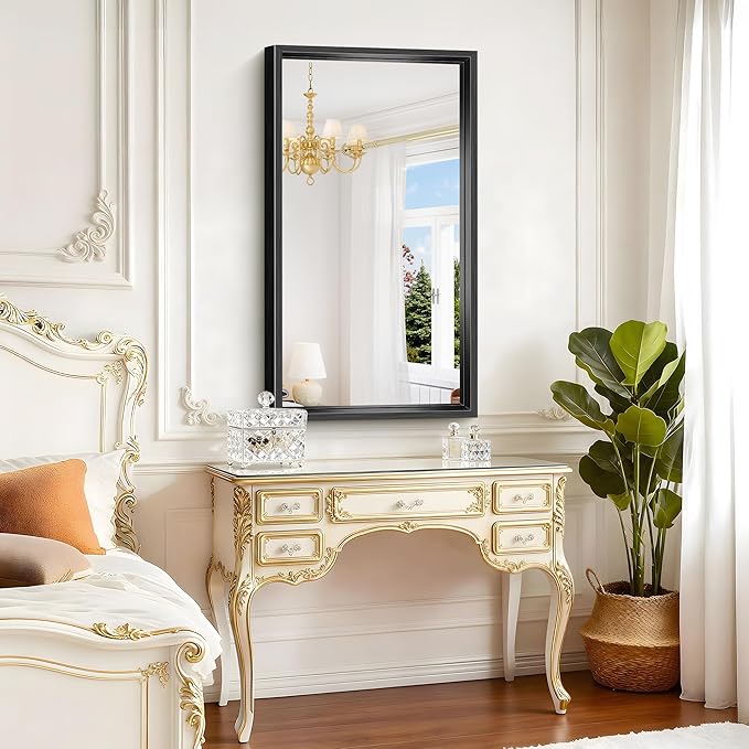 Black Framed Mirror 24"x42", Brushed Black Bathroom Mirrors