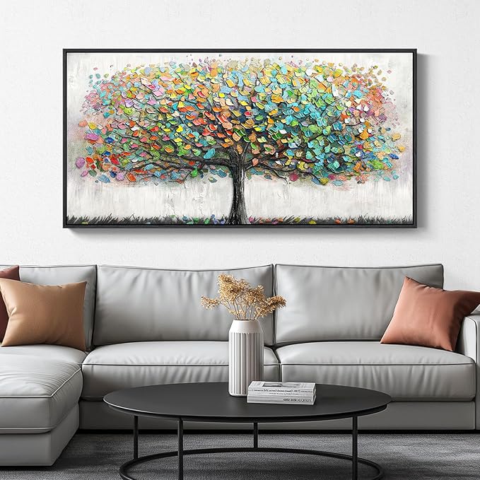 Large Framed Tree of Life Colorful Wall Art, Modern Canvas Prints Paintings