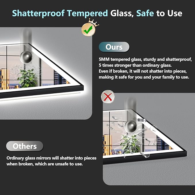 72x40 Black Framed LED Bathroom Mirror