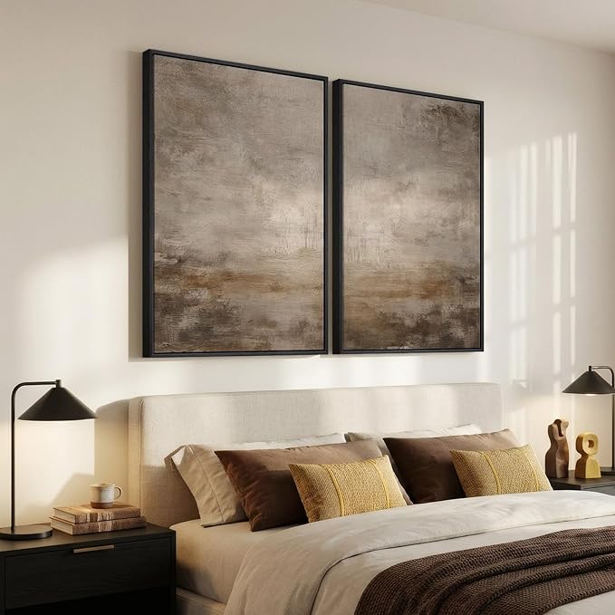 Large Framed Neutral Abstract Wall Art Set of 2