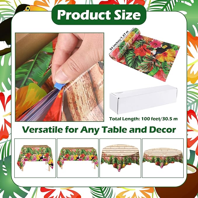 Kochorie 100 Ft X 54 Inch Hawaiian Luau Party Tablecloth Roll