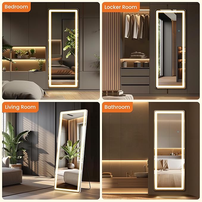 Full Length Mirror with Lights, Full Body Dressing Standing Mirrors with