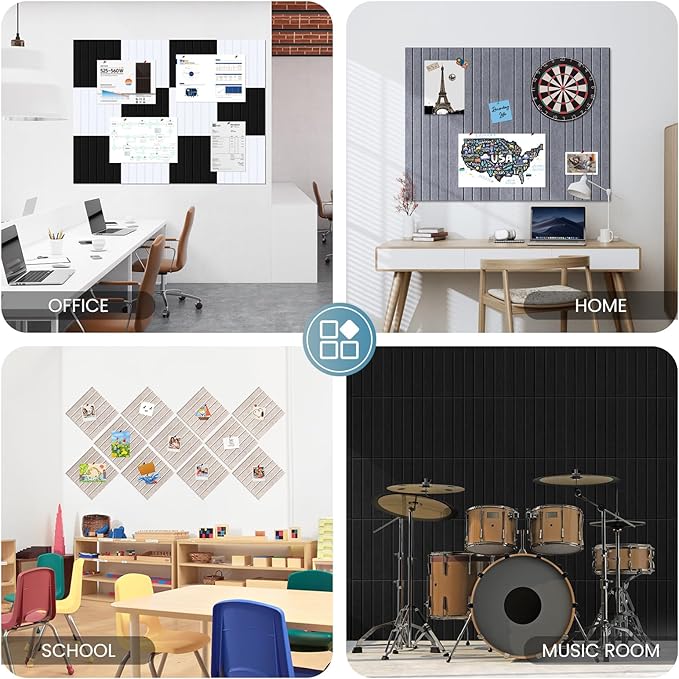 Large Cork Bulletin Board for Wall 36"x24", 6 Pack Felt Slat Wall Panel Tiles