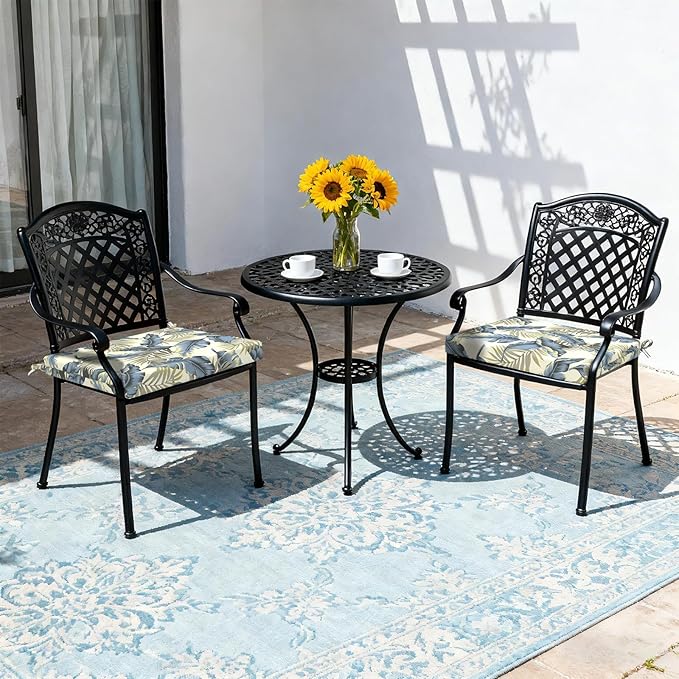 LVTXIII Outdoor Seat Cushions Seasonal Replacement Chair Cushions, Patio Chair Pads with Ties for Dining Chairs and Garden Furniture, Square Back, 19"x19"x2", 4 Pack, ‌Lush Palm Blue