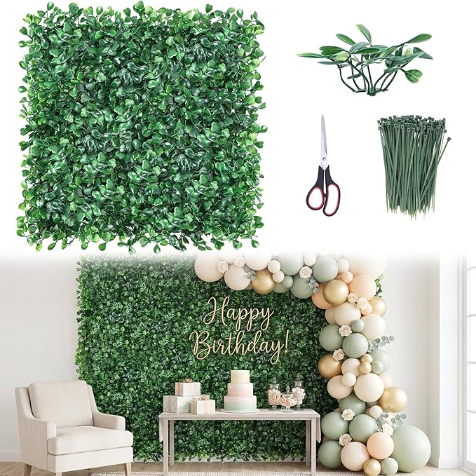 CEWOR 10"x10" Artificial Grass Wall Panels, UV Resistant & Anti-Fade Greenery