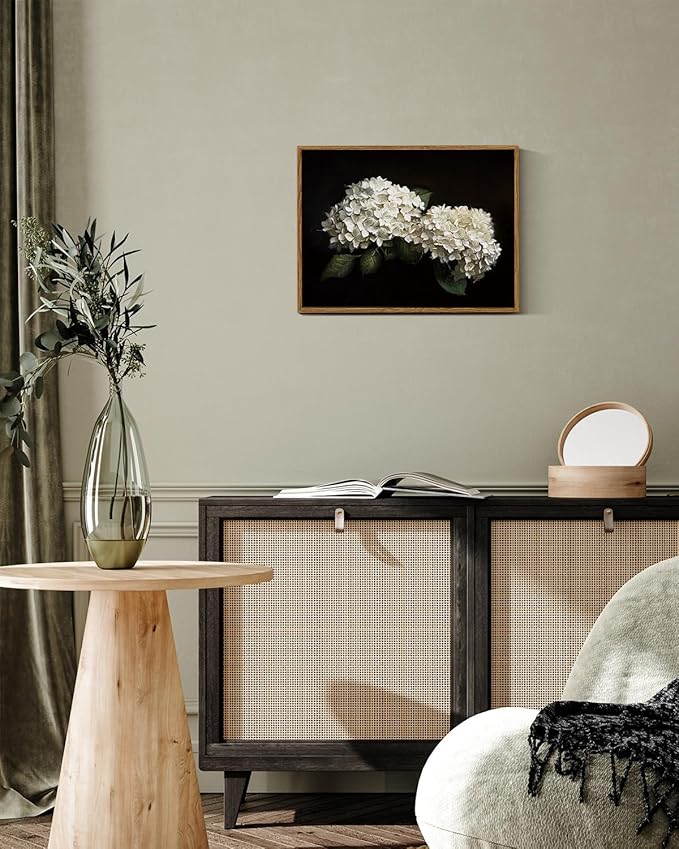 InSimSea Framed Canvas Prints Art Vintage Decor, Flower Moody Hydrangea Still Life Painting Room Decor Aesthetic, Farmhouse Art, Botanical Floral Wall Pictures for Bedroom Kitchen Shelf, 12x16inch