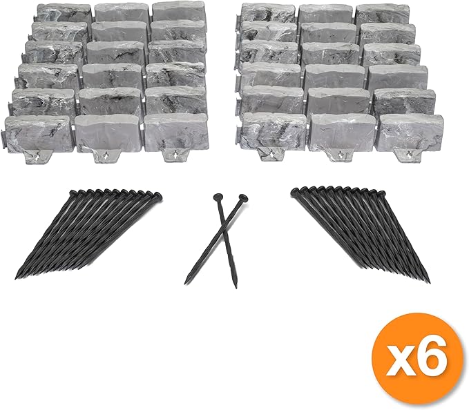EasyFlex No-Dig Landscape Edging with Anchoring Spikes, 2.7 in. Tall Decorative Stone-Look Garden Border, 90 Foot Kit, Slate Gray (3602S-90C)