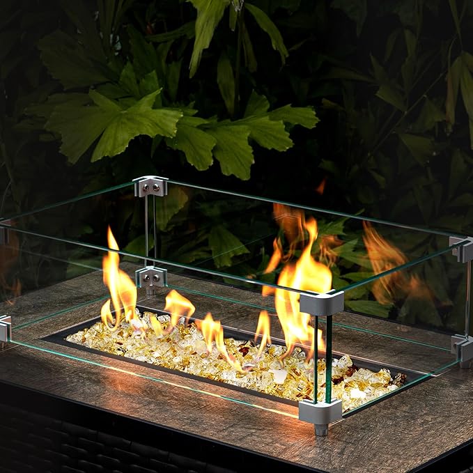 GASPRO 10 lbs Fire Glass for Propane Fire Pit, 1/2-Inch Glass Rocks for Fire Pit Table Fireplace, Gold