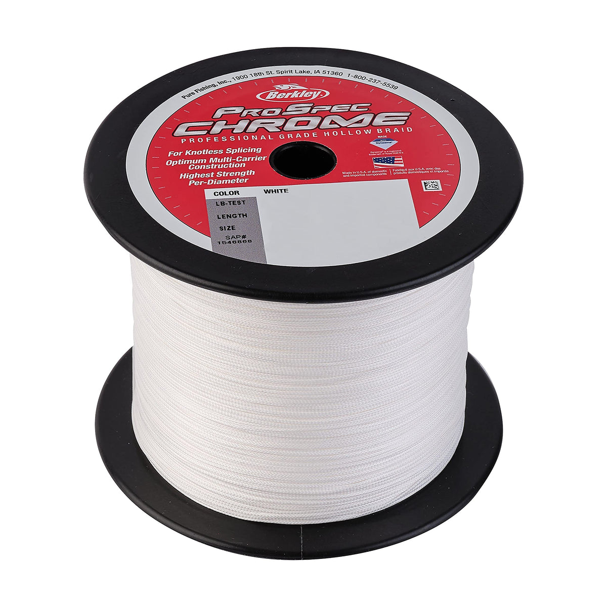 Berkley ProSpecÂ® Chrome Premium Hollow Braid Superline, White, 80lb | 58.9kg, 3000yd | 2743m Fishing Line, Suitable for Saltwater Environments
