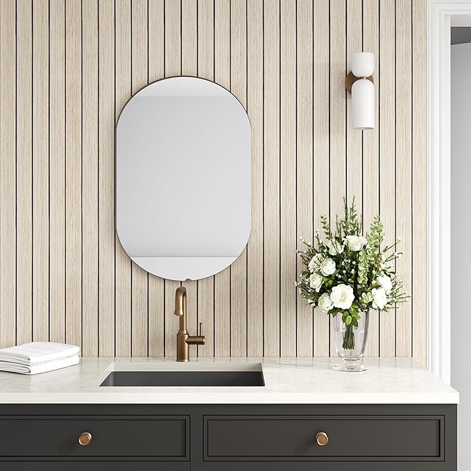 VEELIKE Coastal Oak Wood Slat Wall Panels Peel and Stick Wood Panels