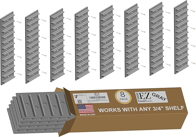 Made in USA EZStudRack Adjustable Shelf Brackets, Your Wood, You Supply It