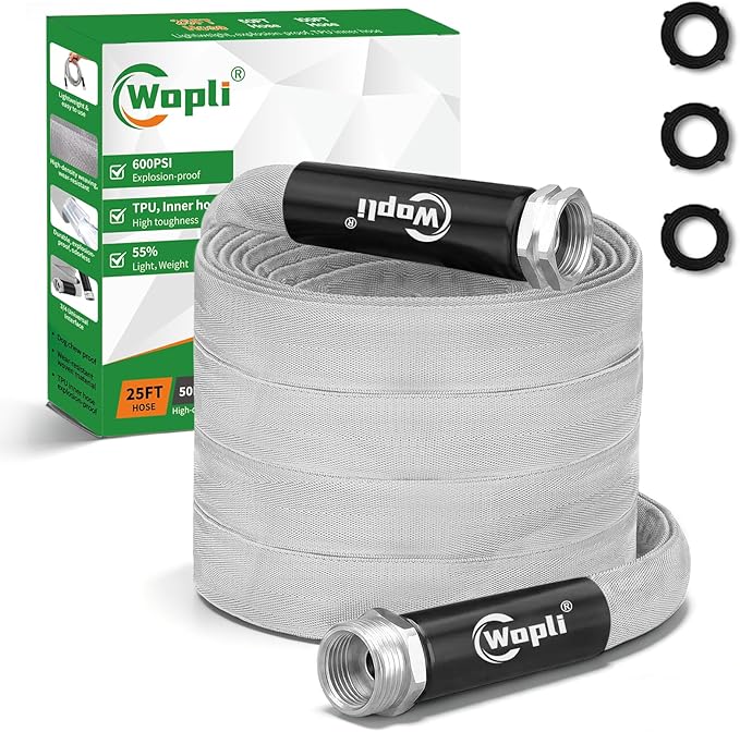 Garden Hose 25ft, Ultra-Light & Flexible Water Hose, Durable, All-Weather, Made of TPU-Drinking Water Safe, Easy to Store & Coil, Kink-Free, Camping, Car Wash, Yard, Garden and Home, Gray