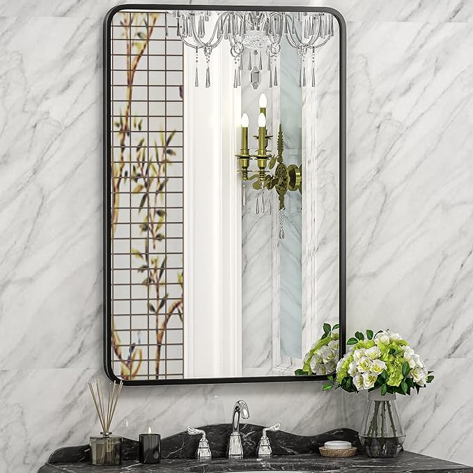 ZenStyle Black Metal Framed Rectangular Wall Mirror 24" x 36" Bathroom Mirror