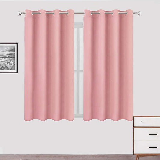 LEMOMO Pink Blackout Curtains/52 x 45 Inch Length Kids Curtains/Set of 2 Panels
